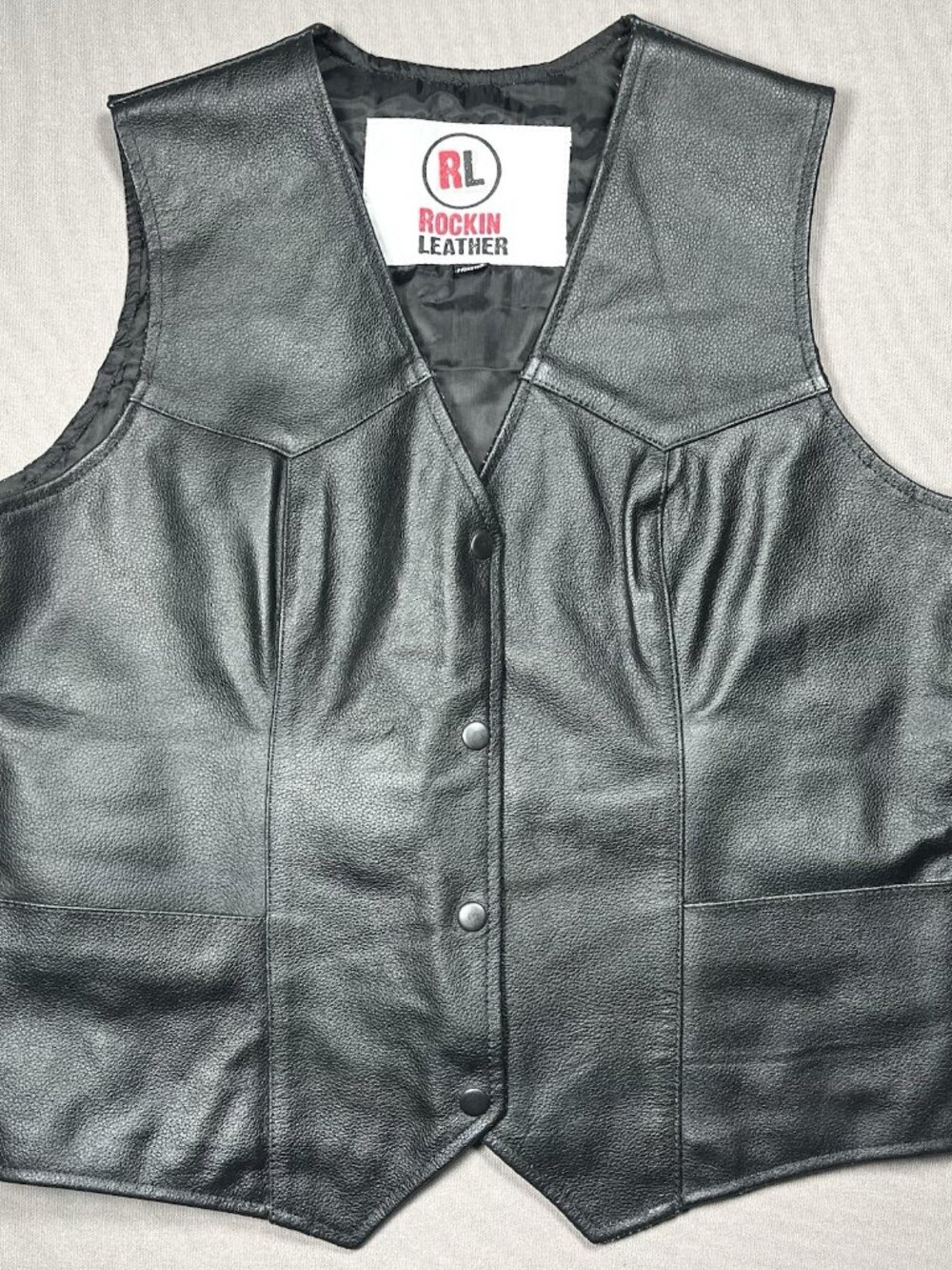 Rockin Leather Biker Mototcycle Snap Close Lined Black Vest - Women Size XL